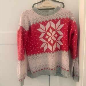 LOFT Pink and Gray Snowflake Sweater